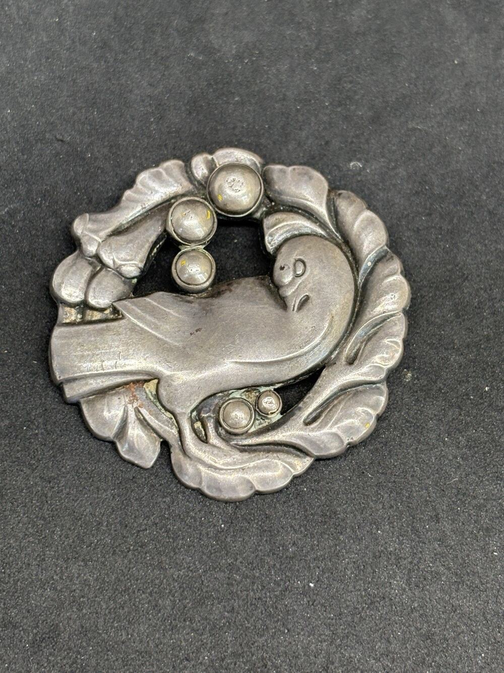 Vintage Georg Jensen Sterling Silver Bird Brooch Pin No. 123 Denmark Wendel Era